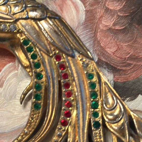 Vintage 30’s Bird of Paradise pot metal w/vermeil/rhinestones brooch 5 3/8” - Picture 4 of 14